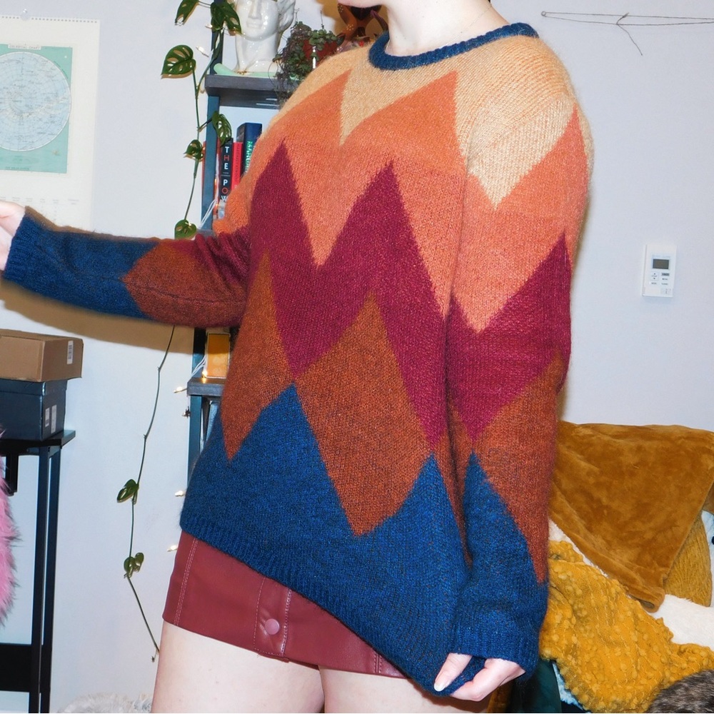 Gemelli Charlie Brown Mohair Chevron Pullover Sweater Size M - Made in Italy